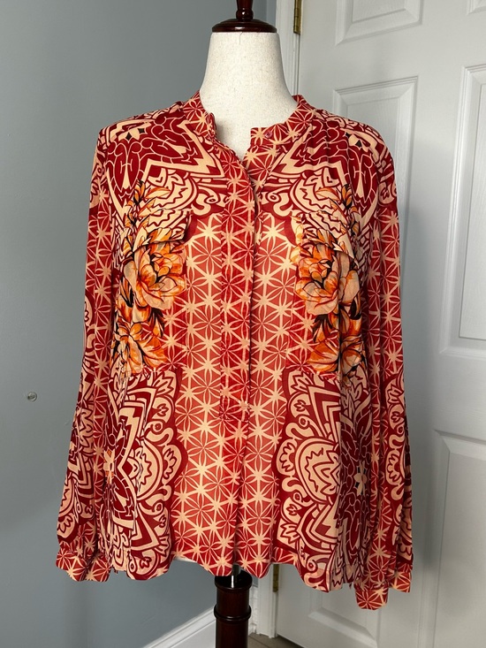 White House Black Market Tops - White House Black Market Semi-Sheer Long-Sleeve Blouse